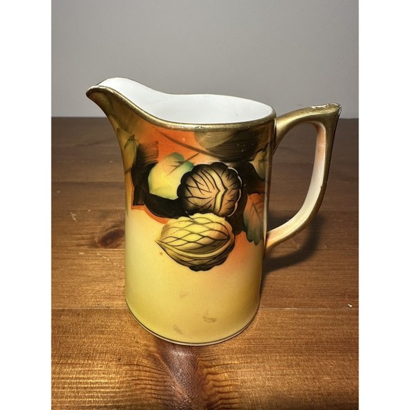 Antique Hand-Painted Nippon Creamer with Walnuts and Autumn Leaves Design - Picture 1 of 7